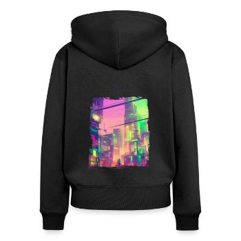 Cool Japanese World Japan Neon City - Frauen Premium Bio Zip Hoodie - Schwarz - Hinten - Julia (174cm)