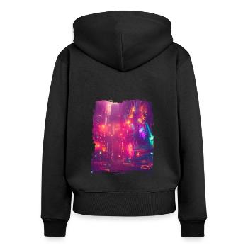 Cool Japanese World Japan Neon City - Frauen Premium Bio Zip Hoodie - Schwarz - Hinten - Julia (174cm)