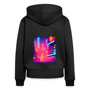 Cool Japanese World Japan Neon City - Frauen Premium Bio Zip Hoodie - Schwarz - Hinten - Julia (174cm)