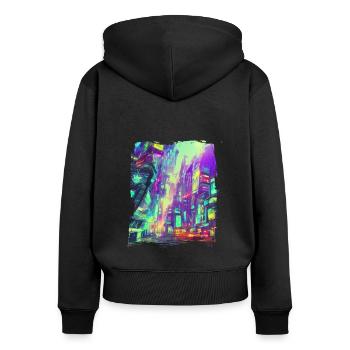 Cool Japanese World Japan Neon City - Frauen Premium Bio Zip Hoodie - Schwarz - Hinten - Julia (174cm)