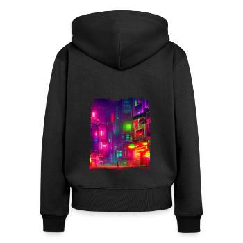 Cool Japanese World Japan Neon City - Frauen Premium Bio Zip Hoodie - Schwarz - Hinten - Julia (174cm)