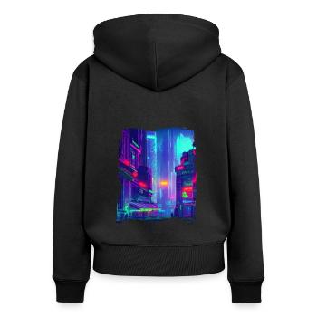 Cool Japanese World Japan Neon City - Frauen Premium Bio Zip Hoodie - Schwarz - Hinten - Julia (174cm)