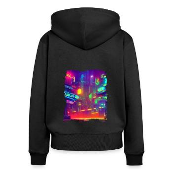 Cool Japanese World Japan Neon City - Frauen Premium Bio Zip Hoodie - Schwarz - Hinten - Julia (174cm)
