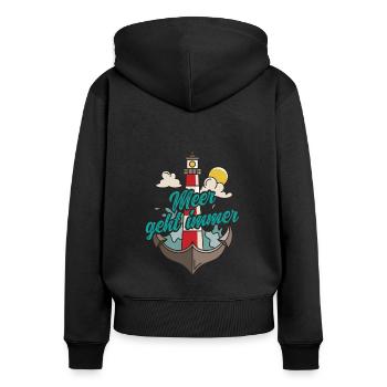 MEER GEHT IMMER Nordsee Spruch Geschenk Leuchtturm - Frauen Premium Bio Zip Hoodie - Schwarz - Hinten - Julia (174cm)