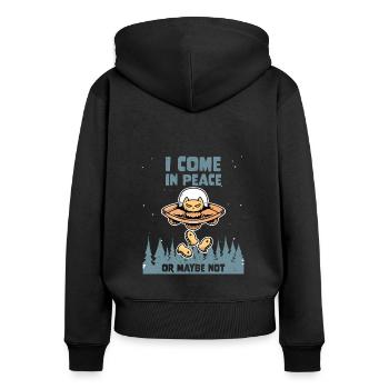 Alien Cat Galaxy Lover Come In Peace Or Maybe Not - Frauen Premium Bio Zip Hoodie - Schwarz - Hinten - Julia (174cm)