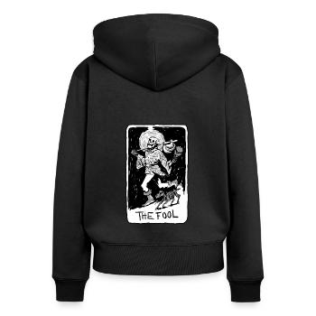 The Fool Skeleton With Dog Tarot Card - Frauen Premium Bio Zip Hoodie - Schwarz - Hinten - Julia (174cm)
