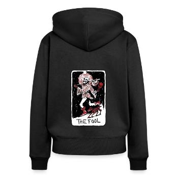 The Fool Skeleton With Dog Tarot Card - Frauen Premium Bio Zip Hoodie - Schwarz - Hinten - Julia (174cm)