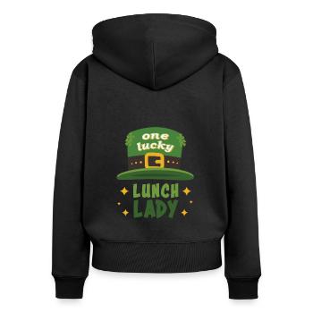 Irish Shamrock St Paddy's Day One Lucky Lunch Lady - Frauen Premium Bio Zip Hoodie - Schwarz - Hinten - Julia (174cm)