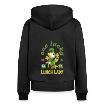 Irish Shamrock St Paddy's Day One Lucky Lunch Lady - Frauen Premium Bio Zip Hoodie - Schwarz - Hinten - Julia (174cm)