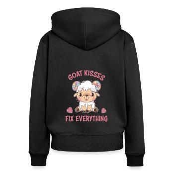 Spreading Love Laughter Goat Kisses Fix Everything - Frauen Premium Bio Zip Hoodie - Schwarz - Hinten - Julia (174cm)