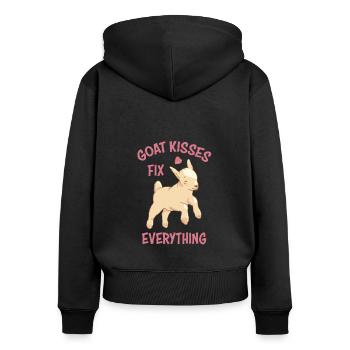 Spreading Love Laughter Goat Kisses Fix Everything - Frauen Premium Bio Zip Hoodie - Schwarz - Hinten - Julia (174cm)