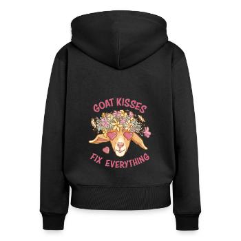 Spreading Love Laughter Goat Kisses Fix Everything - Frauen Premium Bio Zip Hoodie - Schwarz - Hinten - Julia (174cm)