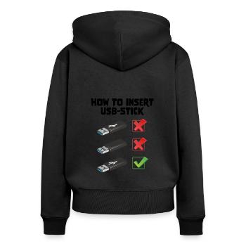 How To Insert USB Stick Funny Programmer Meme - Frauen Premium Bio Zip Hoodie - Schwarz - Hinten - Julia (174cm)