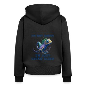 "I'm Not Short, I'm Just Gecko Sized" Cute Gecko - Women's Premium Organic Zip Hoodie - black - Back - Julia (174cm)