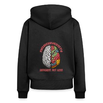 "Different, Not Less" Neurodiversity - Women's Premium Organic Zip Hoodie - black - Back - Julia (174cm)