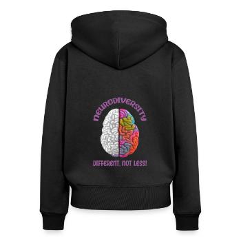 "Different, Not Less" Neurodiversity - Women's Premium Organic Zip Hoodie - black - Back - Julia (174cm)