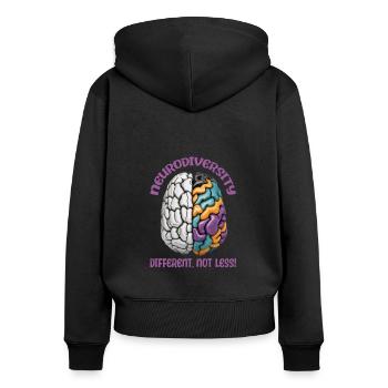 "Different, Not Less" Neurodiversity - Women's Premium Organic Zip Hoodie - black - Back - Julia (174cm)