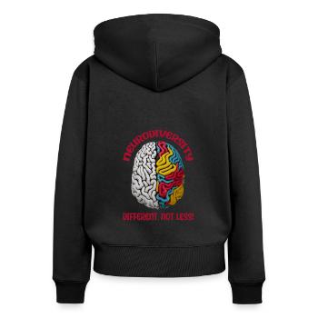 "Different, Not Less" Neurodiversity - Women's Premium Organic Zip Hoodie - black - Back - Julia (174cm)