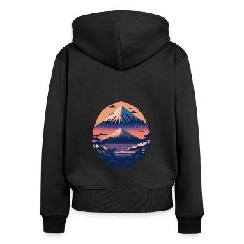 Serene Mount Fuji Sunset Peaceful River Scenery - Frauen Premium Bio Zip Hoodie - Schwarz - Hinten - Julia (174cm)