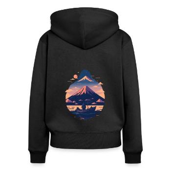 Serene Mount Fuji Sunset Peaceful River Scenery - Frauen Premium Bio Zip Hoodie - Schwarz - Hinten - Julia (174cm)