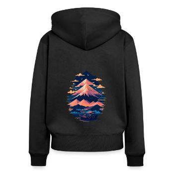 Serene Mount Fuji Sunset Peaceful River Scenery - Frauen Premium Bio Zip Hoodie - Schwarz - Hinten - Julia (174cm)