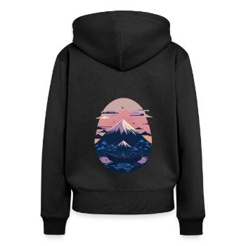 Serene Mount Fuji Sunset Peaceful River Scenery - Frauen Premium Bio Zip Hoodie - Schwarz - Hinten - Julia (174cm)