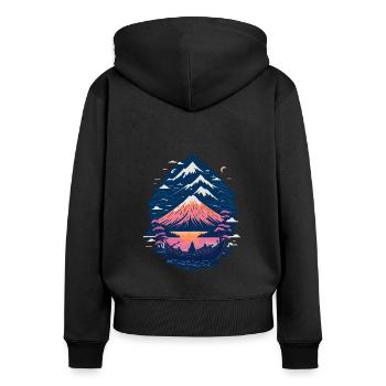 Serene Mount Fuji Sunset Peaceful River Scenery - Frauen Premium Bio Zip Hoodie - Schwarz - Hinten - Julia (174cm)