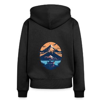 Serene Mount Fuji Sunset Peaceful River Scenery - Frauen Premium Bio Zip Hoodie - Schwarz - Hinten - Julia (174cm)