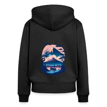 Serene Mount Fuji Sunset Peaceful River Scenery - Frauen Premium Bio Zip Hoodie - Schwarz - Hinten - Julia (174cm)