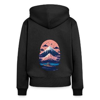 Serene Mount Fuji Sunset Peaceful River Scenery - Frauen Premium Bio Zip Hoodie - Schwarz - Hinten - Julia (174cm)
