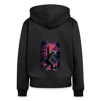 Forest Swagger: Bigfoot's Cool Camouflage - Frauen Premium Bio Zip Hoodie - Schwarz - Hinten - Julia (174cm)