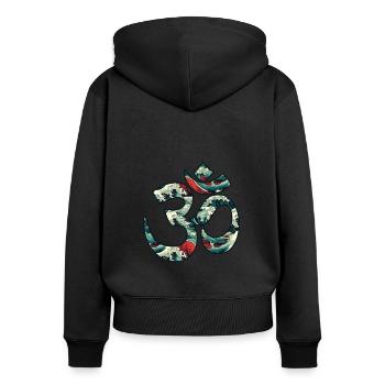 Cosmic Resonance: The Sacred Om - Frauen Premium Bio Zip Hoodie - Schwarz - Hinten - Julia (174cm)