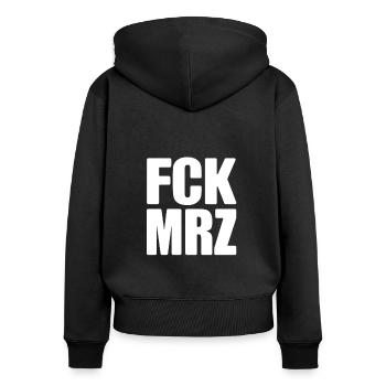 FCK MRZ - nein zu Merz - Wahl - Frauen Premium Bio Zip Hoodie - Schwarz - Hinten - Julia (174cm)
