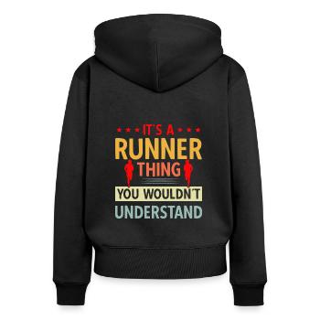 Laufen Läufer Running Vintage Fitness Sprüche - Frauen Premium Bio Zip Hoodie - Schwarz - Hinten - Julia (174cm)