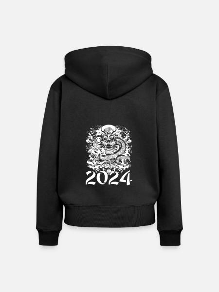Jahr Des Drachen 2024 - Frauen Premium Bio Zip Hoodie - Schwarz