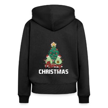 Avocado Fruchtig Vintage Vegane Sprüche - Frauen Premium Bio Zip Hoodie - Schwarz - Hinten - Julia (174cm)