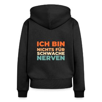 Schwarzer Humor - Frauen Premium Bio Zip Hoodie - Schwarz - Hinten - Julia (174cm)