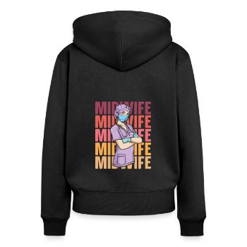 Hebamme - Frauen Premium Bio Zip Hoodie - Schwarz - Hinten - Julia (174cm)