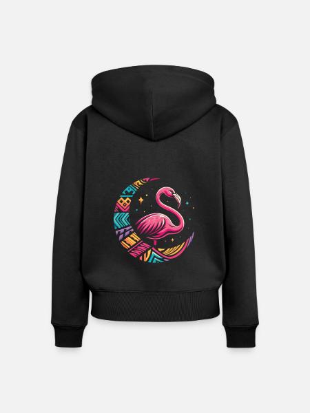 Flamingo Stammes Moon - Frauen Premium Bio Zip Hoodie - Schwarz