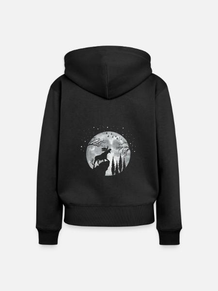Elch - Frauen Premium Bio Zip Hoodie - Schwarz