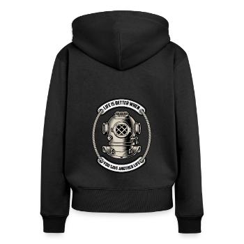 Scuba Tauchen Taucher Tauchsport - Frauen Premium Bio Zip Hoodie - Schwarz - Hinten - Julia (174cm)
