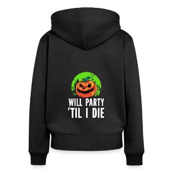 Halloween Kürbis - Frauen Premium Bio Zip Hoodie - Schwarz - Hinten - Julia (174cm)