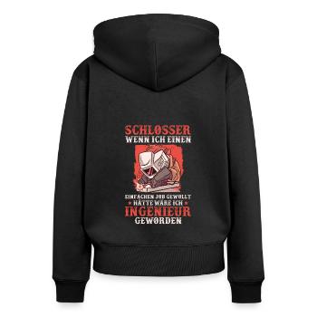 Forgeron Lustig Schlosser, métallurgiste - Sweat à capuche zippé Premium bio Femme - noir - Dos - Julia (174cm)