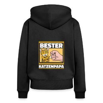 Katze Katzenpapa - Frauen Premium Bio Zip Hoodie - Schwarz - Hinten - Julia (174cm)