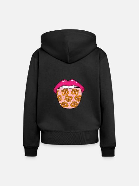 Brezel Lippen - Frauen Premium Bio Zip Hoodie - Schwarz