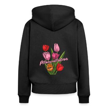 Tulpen - Frauen Premium Bio Zip Hoodie - Schwarz - Hinten - Julia (174cm)