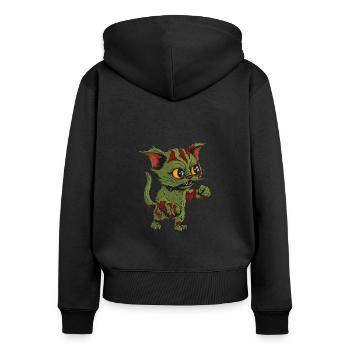 Chat d’Halloween zombie - Sweat à capuche zippé Premium bio Femme - noir - Dos - Julia (174cm)