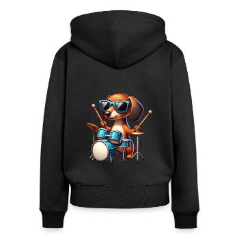 Dackel Schlagzeuger Wiener Hund Motiv - Frauen Premium Bio Zip Hoodie - Schwarz - Hinten - Julia (174cm)