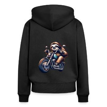 Vintage Sloth Biker Motorcycle Racer - Frauen Premium Bio Zip Hoodie - Schwarz - Hinten - Julia (174cm)