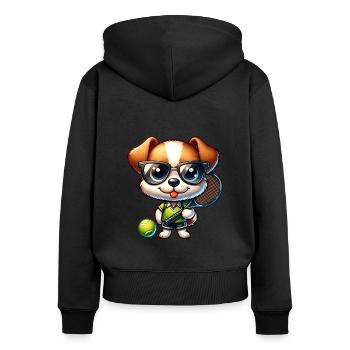 Lustiger Hund Tennis Spieler Racket Ball - Frauen Premium Bio Zip Hoodie - Schwarz - Hinten - Julia (174cm)